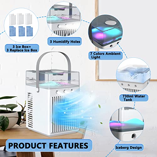 Portable Rechargeable Air Cooler with LED Light & Atomizer Holes