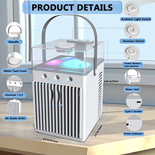 Portable Rechargeable Air Cooler with LED Light & Atomizer Holes