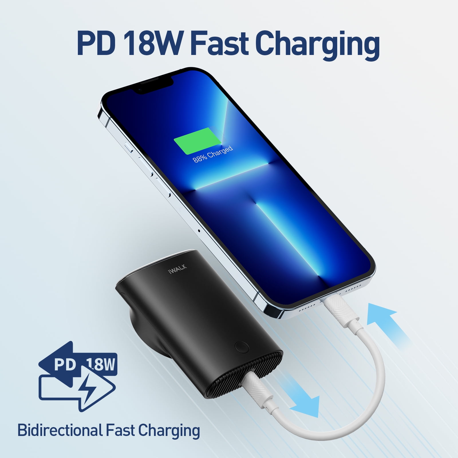 iWALK 9000mAh Magnetic Wireless Power Bank, Black