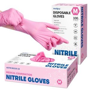 Pink Nitrile Exam Gloves - Powder-Free, 100 Pack