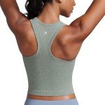Seamless Ribbed High Neck Sports Bra - Dark Green