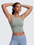 Seamless Ribbed High Neck Sports Bra - Dark Green