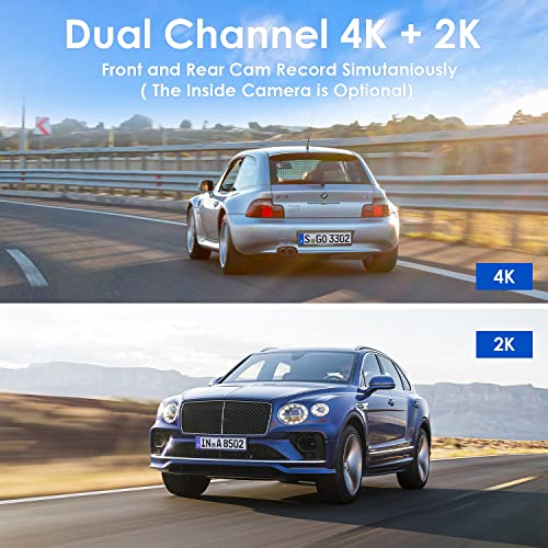 3 Channel 4K Dash Cam with SD Card, Built in GPS, 4K+2K Front and Rear, 1440P+1080P+1440P Three Way Triple Car Camera, Dash Camera for Cars, Night Vision, Parking Mode