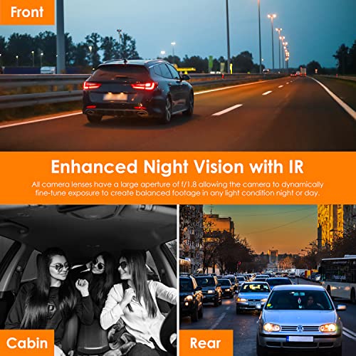 REXING V2 PRO AI Dash CAM, 3 Channel Front Cabin Rear 1080p Recording,2.7” LCD,WiFi,Mobile App,GPS,Night Vision,Artificial Intelligence Dash Camera ADAS, Collision, Pedestrian,Lane Departure Warning