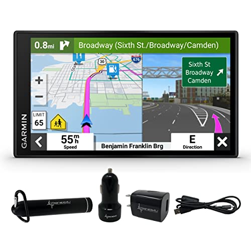 Garmin DriveSmart Car GPS Navigator with Bright, Crisp High-Res Maps and Voice Assist with Wearable4U Power Pack Bundle