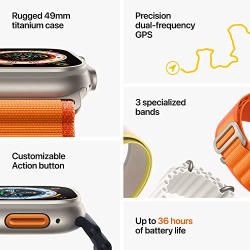 Apple Watch Ultra [GPS + Cellular 49mm] Smart Watch w/Rugged Titanium Case & Yellow/Beige Trail Loop S/M Fitness Tracker, Precision GPS, Action Button
