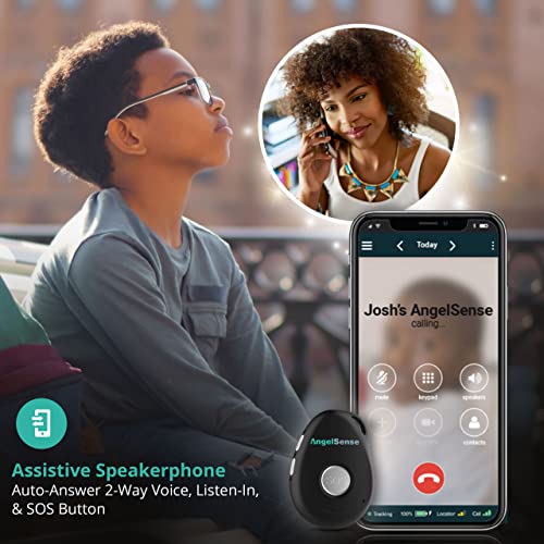 AngelSense Personal GPS Tracker for Kids, Teen, Autism, Special Needs, Elderly, Dementia - 2-Way Auto-Answer Speakerphone & SOS Button - School Bus Tracking - Easy-to-Use App