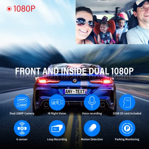 FocuWay Dash Cam Front and Rear Dual 1080P Two Channels with IR Night Vision Car Camera SD Card Included Dashboard Camera Dashcam for Cars HDR Motion Detection and G-Sensor for Car, Taxi