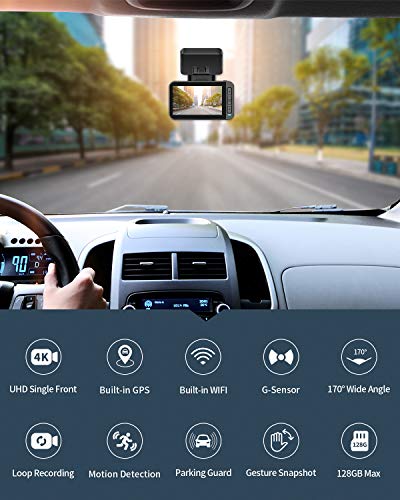 XTU 4K Dash Cam with WiFi/ GPS and Magnetic Mount Built-in, Dash Camera with Sony Sensor 1440P+1080P Dual Lens, Mini Size,Loop Recording,Gesture Snapshot,Auto Recording (32G SD Card Included)