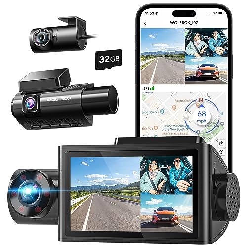 WOLFBOX i07 Dash Cam, 3 Channel Dash Cam with WiFi GPS, 4K+1080P Dash Camera Front and Inside, 2.5K 1600P+1080P+1080P Dashcam Front Rear and Cabin, 3" LCD Super IR Night Vision, Smart Parking Monitor