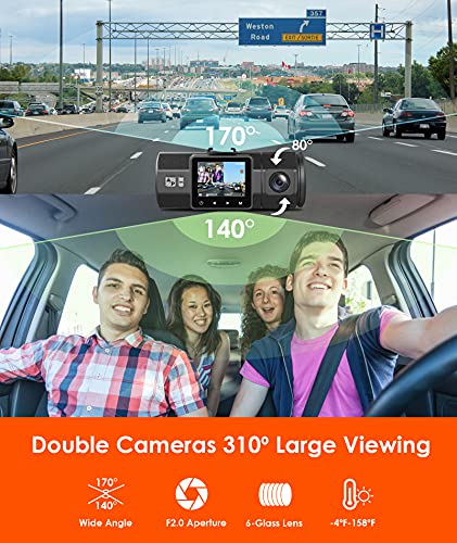 Vantrue N2 Uber Dual Dash Cam, 1080P Inside and Outside Dual Dash Camera, 1.5 inches LCD, Near 360 Degree Wide Angle Lyft Dual Car Cam with Parking Mode, Motion Detection, Front Camera Night Vision