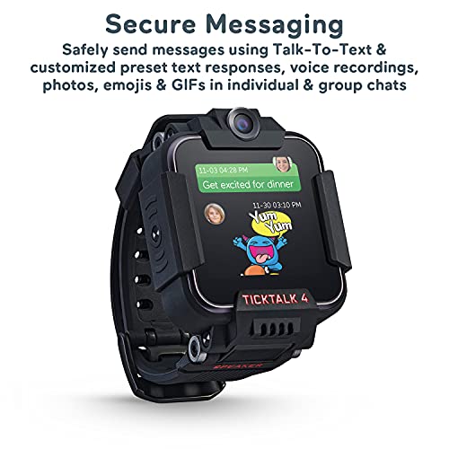 TickTalk 4 Unlocked 4G LTE Kids Smartwatch Phone with Calling, Messaging, GPS Locating, 2X Cameras & Free Streaming Music
