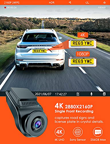 Vantrue S1 4K Dual Dash Cam, Front and Rear 1080P GPS Dash Camera for Trucks with 24 Hours Parking Mode, Enhanced Night Vision, Motion Detection, Super Capacitor, Single Front 60fps, Support 256GB Max
