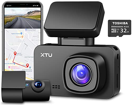 XTU 4K Dash Cam with WiFi/ GPS and Magnetic Mount Built-in, Dash Camera with Sony Sensor 1440P+1080P Dual Lens, Mini Size,Loop Recording,Gesture Snapshot,Auto Recording (32G SD Card Included)