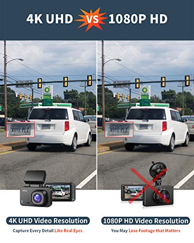 XTU 4K Dash Cam with WiFi/ GPS and Magnetic Mount Built-in, Dash Camera with Sony Sensor 1440P+1080P Dual Lens, Mini Size,Loop Recording,Gesture Snapshot,Auto Recording (32G SD Card Included)
