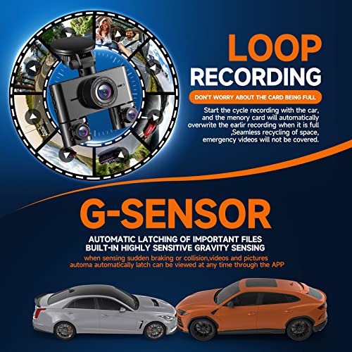 HUPEJOS V7 360° Dash Cam, 4 Channel Quad Camera FHD 1080P*4 Front, Left, Right, and Rear with WiFi, Adjustable Lens Dash Camera for Cars with Night Vision, Free 128GB Card，24 Hours Radar Parking Mode