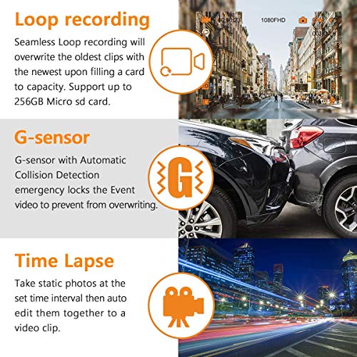 VANTRUE T2 1080P 24/7 Recording Dash Cam with Motion Detection Parking Mode, 2'' LCD Car Camera with Capacitor, Night Vision, OBD Hardwired Cable, G-Sensor, Loop Recording, Support 256GB Max