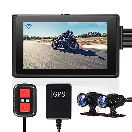 VSYSTO Fish Eye Camera WiFi Motorcycle Dash Cam, 3" IPS Screen GPS WDR HD 1080P Front & Rear Sports Action Camera DVR, 150° Wide Angle SONYIMX307 Lens Night Vision G-Sensor Loop Recording