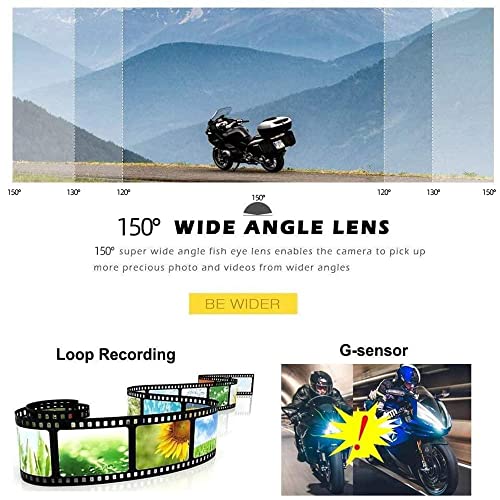 VSYSTO Fish Eye Camera WiFi Motorcycle Dash Cam, 3" IPS Screen GPS WDR HD 1080P Front & Rear Sports Action Camera DVR, 150° Wide Angle SONYIMX307 Lens Night Vision G-Sensor Loop Recording
