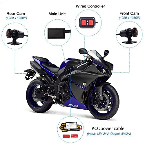 VSYSTO Fish Eye Camera WiFi Motorcycle Dash Cam, 3" IPS Screen GPS WDR HD 1080P Front & Rear Sports Action Camera DVR, 150° Wide Angle SONYIMX307 Lens Night Vision G-Sensor Loop Recording