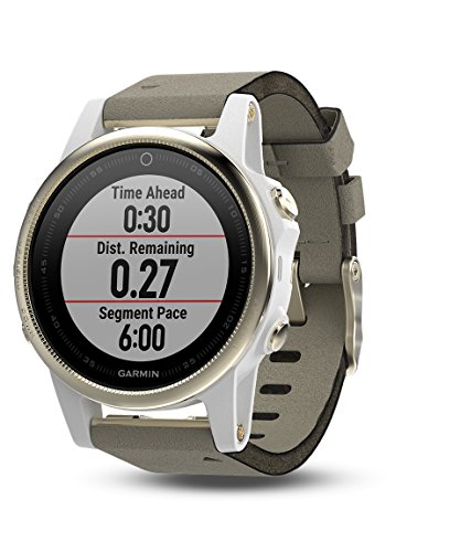 Garmin fēnix 5S, Premium and Rugged Smaller-Sized Multisport GPS Smartwatch, Sapphire Glass, Light Gold W/ Gray Suede Band (010-01685-12), 42mm