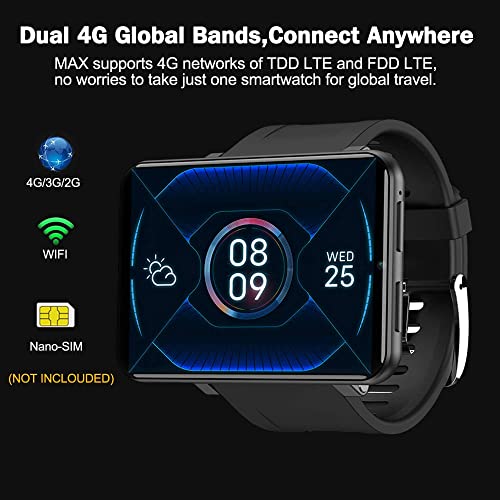 KOSPET MAX GPS Android Smartwatch with 4G LTE and 2.86 inch Touchscreen with Stainless Steel Body and Face Unlock Feature, Black