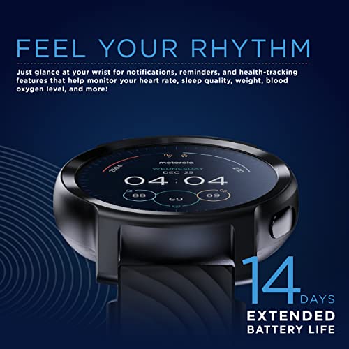 Motorola Moto Watch 100 Smartwatch - 42mm Smartwatch with GPS for Men & Women, Up to 14 Day Battery, 24/7 Heart Rate, SpO2, 5ATM Water Resistant, AOD, Android & iOS Compatible