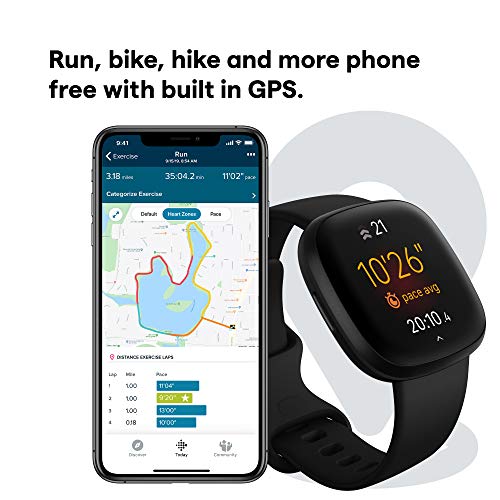 Fitbit Versa 3 Health & Fitness Smartwatch with GPS, 24/7 Heart Rate, Alexa Built-in, 6+ Days Battery, One Size (S & L Bands Included)