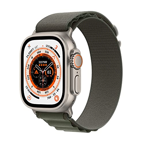 Apple Watch Ultra [GPS + Cellular 49mm] Smart Watch w/Rugged Titanium Case & Yellow/Beige Trail Loop S/M Fitness Tracker, Precision GPS, Action Button