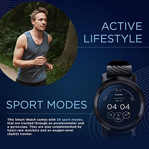 Motorola Moto Watch 100 Smartwatch - 42mm Smartwatch with GPS for Men & Women, Up to 14 Day Battery, 24/7 Heart Rate, SpO2, 5ATM Water Resistant, AOD, Android & iOS Compatible