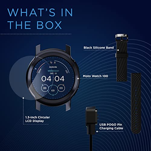Motorola Moto Watch 100 Smartwatch - 42mm Smartwatch with GPS for Men & Women, Up to 14 Day Battery, 24/7 Heart Rate, SpO2, 5ATM Water Resistant, AOD, Android & iOS Compatible