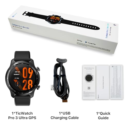 Ticwatch Pro 3 Ultra GPS Smartwatch Qualcomm SDW4100 and Mobvoi Dual Processor System Wear OS Smart Watch for Men Blood Oxygen Fatigue Assessment 3-45 Days Battery NFC Mic Speaker