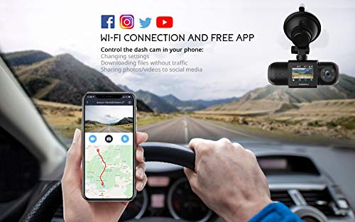 COOAU Dash Cam, 64GB SD Card Included, 1080P FHD Built-in GPS Wi-Fi, Front and Inside Car Camera Recorder for Uber with Infrared Night Vision, Sony Sensor, 4 IR LEDs，G-Sensor, Parking Mode
