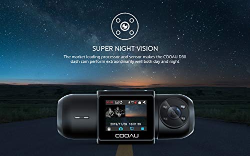 COOAU Dash Cam, 64GB SD Card Included, 1080P FHD Built-in GPS Wi-Fi, Front and Inside Car Camera Recorder for Uber with Infrared Night Vision, Sony Sensor, 4 IR LEDs，G-Sensor, Parking Mode
