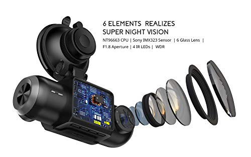 COOAU Dash Cam, 64GB SD Card Included, 1080P FHD Built-in GPS Wi-Fi, Front and Inside Car Camera Recorder for Uber with Infrared Night Vision, Sony Sensor, 4 IR LEDs，G-Sensor, Parking Mode