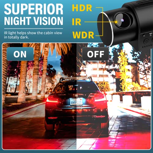 iiwey Dash Cam Front Rear and Inside 1080P Three Channels with IR Night Vision Car Camera SD Card Included Dashboard Camera Dashcam for Cars HDR Motion Detection and G-Sensor for Car, Taxi, Uber