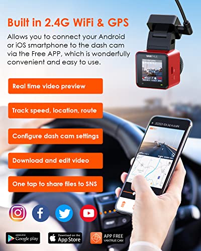 Bundle: Vantrue E1 Mini GPS Dash Camera+ Vantrue 256GB microSD Card