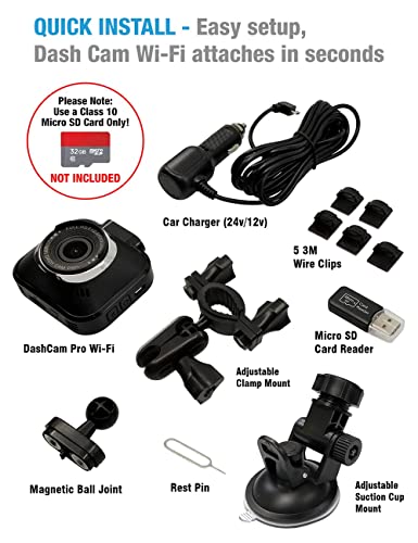 Dash Cam Pro Wi-Fi - As Seen on TV Dash Cam 360°, Motion Detection, 2.0” LCD, 1080p HD, Dashboard Camera Video Recorder, Loop Recording, Night-Mode