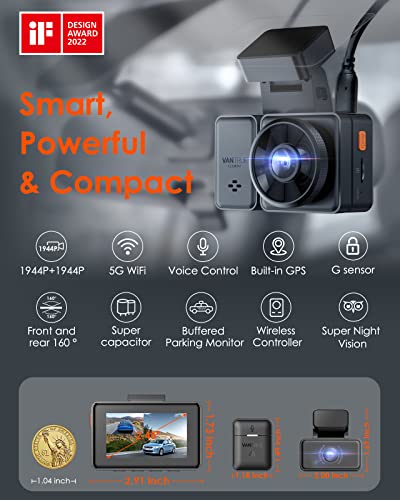 Bundle – 2 Items: Vantrue E2 Wi-Fi Front and Rear GPS Dash Cam + Hardwire Kit