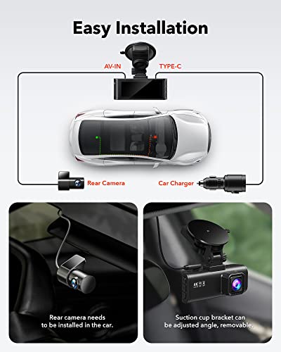 REDTIGER Dash Cam Front Rear, 4K/2.5K Full HD Dash Camera for Cars, Free 32GB SD Card, Built-in Wi-Fi GPS, 3.18” IPS Screen, Night Vision, 170°Wide Angle, WDR, 24H Parking Mode
