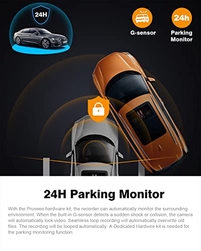 PRUVEEO Dash Cam, Front and Inside 1080P Dual FHD, Single-Channel 2160P, Built-in GPS WiFi, 24H Parking Monitor, 2 Inch LCD Camera, 512 Gb Max, G-Sensor, Infrared Night Vision for Cars and Taxi
