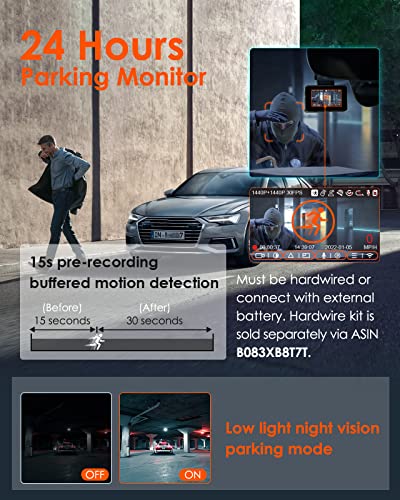 Bundle – 2 Items: Vantrue E2 Wi-Fi Front and Rear GPS Dash Cam + Hardwire Kit