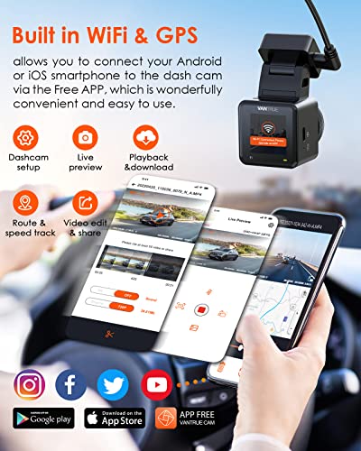 Bundle: Vantrue E1 Mini Dash Camera + Vantrue 256GB microSD Card + Type C USB Port Hardwire Kit