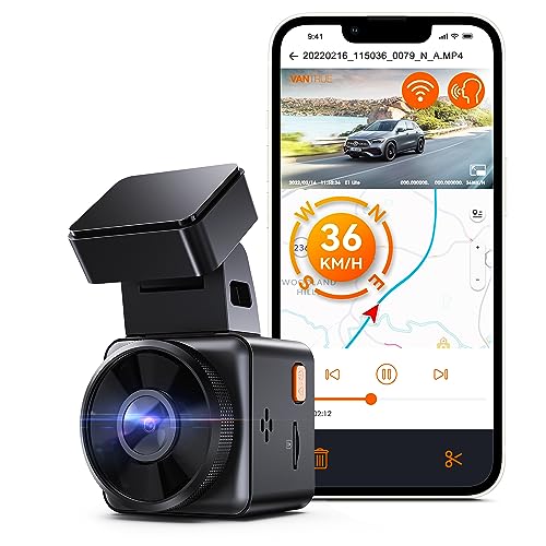 Vantrue E1 2.5K WiFi GPS Mini Dash Cam 1944P Voice Control Car Dash Camera with Super Night Vision, 24 Hours Parking Mode, Buffered Motion Detection, Wireless Controller, Support 512GB Max