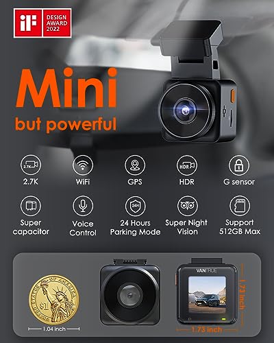 Bundle: Vantrue E1 Mini Dash Camera + Vantrue 256GB microSD Card + Type C USB Port Hardwire Kit