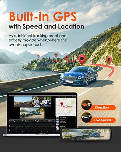 Vantrue M3 2K 3 Channel Mirror Dash Cam, 12" Touchscreen Front Rear and Inside Car Camera Waterproof Backup Camera with IR Night Vision, GPS, 24 Hours Parking Mode, Parking Assist, Supports 512G Max
