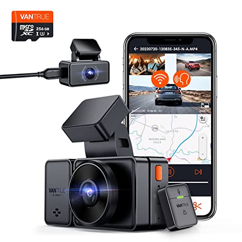 Bundle: Vantrue E3 3 Channel WiFi Dash Cam with GPS Speed, Wireless Remote Controller +256GB microSD Card