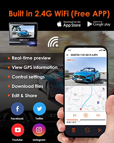 Vantrue S2 2 Channel WiFi Uber Dash Cam + Type C Hardwire Kit