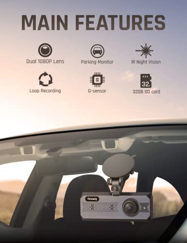 Dual Dash Cam Front and Inside 1080P Dash Camera for Cars with IR Night Vision Car Dash Cam for Taxi Accident Lock Parking Monitor 2.5" LCD Screen(SD Card Included)