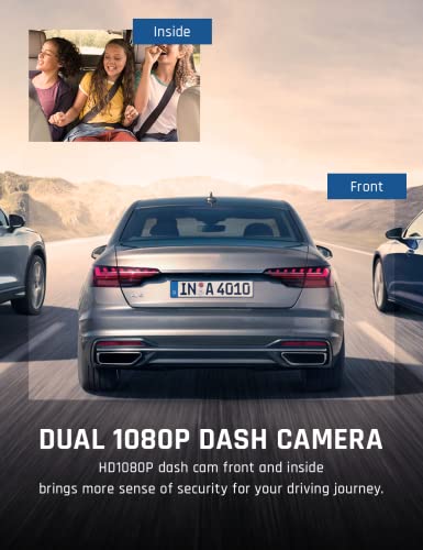 Dual Dash Cam Front and Inside 1080P Dash Camera for Cars with IR Night Vision Car Dash Cam for Taxi Accident Lock Parking Monitor 2.5" LCD Screen(SD Card Included)